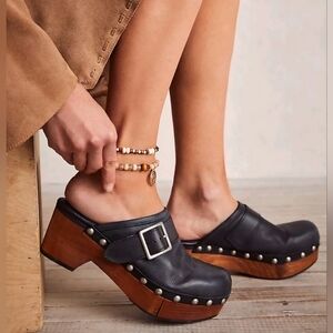Free People Culver City Clog Women's Black Leather Size 40